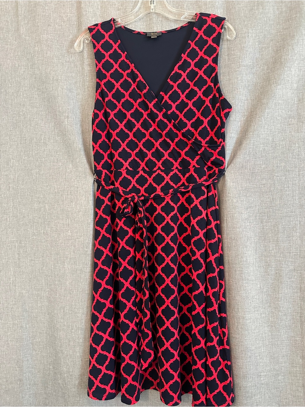 41 Hawthorn Sleeveless Navy Dress with Red Geometric Print